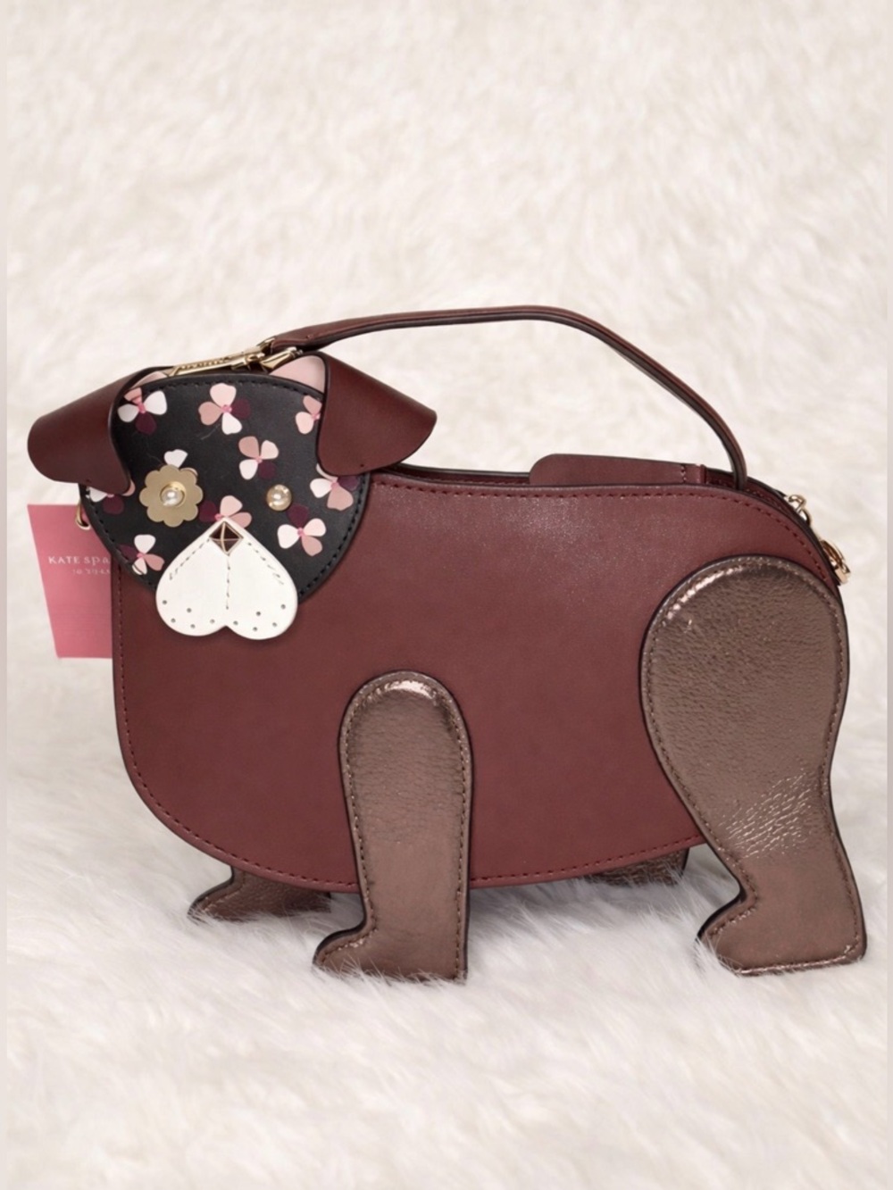 Kate Spade Floral Dog Crossbody Bag Cherrywood Novelty Pup Purse Leather Kawaii - Picture 2 of 12